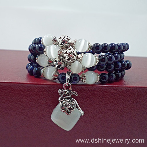 Blue Sandstone Beads Bracelet Blue Crystal Opal Bracelet